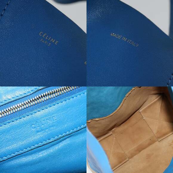 CELINE Horizontalkava Tote Bag Leather Blue Beige - Picture 11 of 12